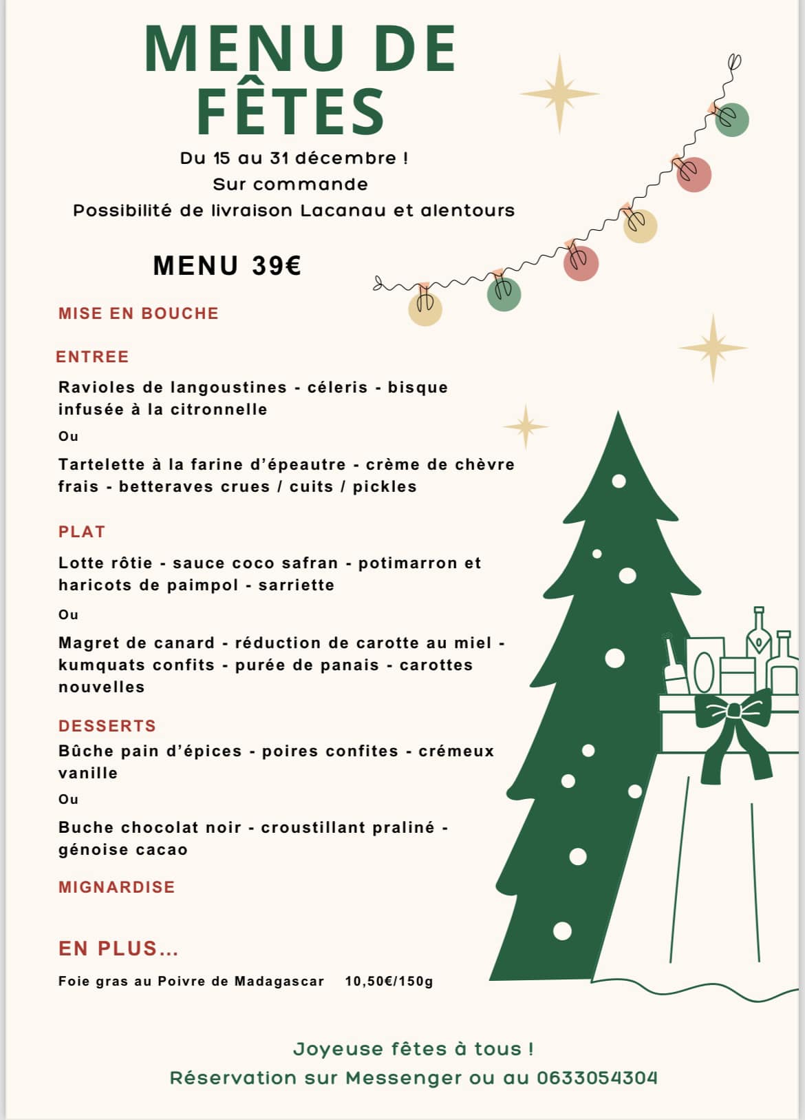 Menu des Fêtes Sur commande