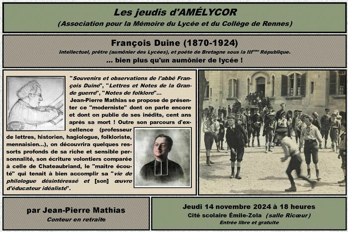 "moderniste" François Duine : "+ que seulement" l'aumônier des lycées ! Cité scolaire Émile-Zola