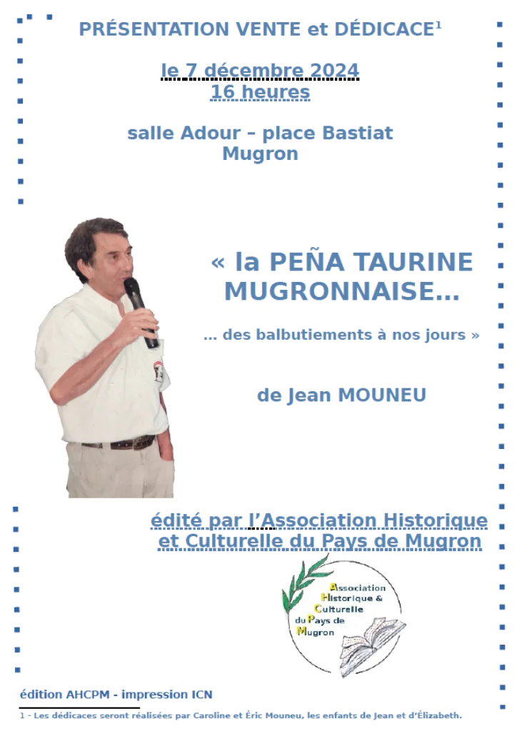 Présentation du livre la PEÑA TAURINE MUGRONNAISE (vente et dédicace)