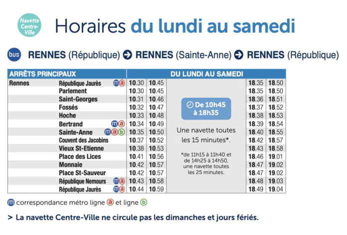 horaire navette centre-ville rennes