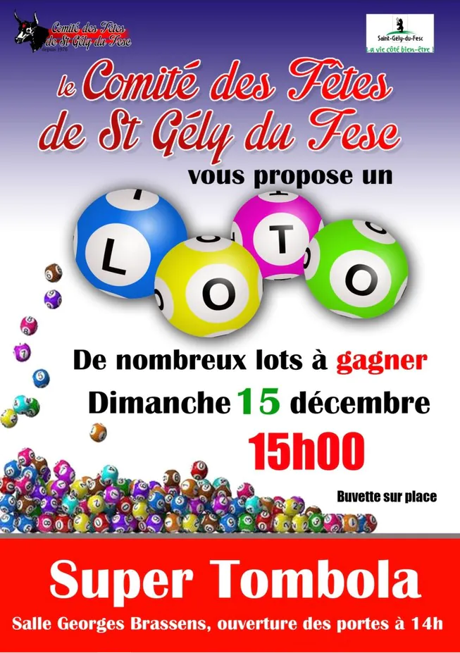 LOTO PROPOSÉ PAR LE COMITÉ DES FÊTES DE ST GÉLY DU FESC