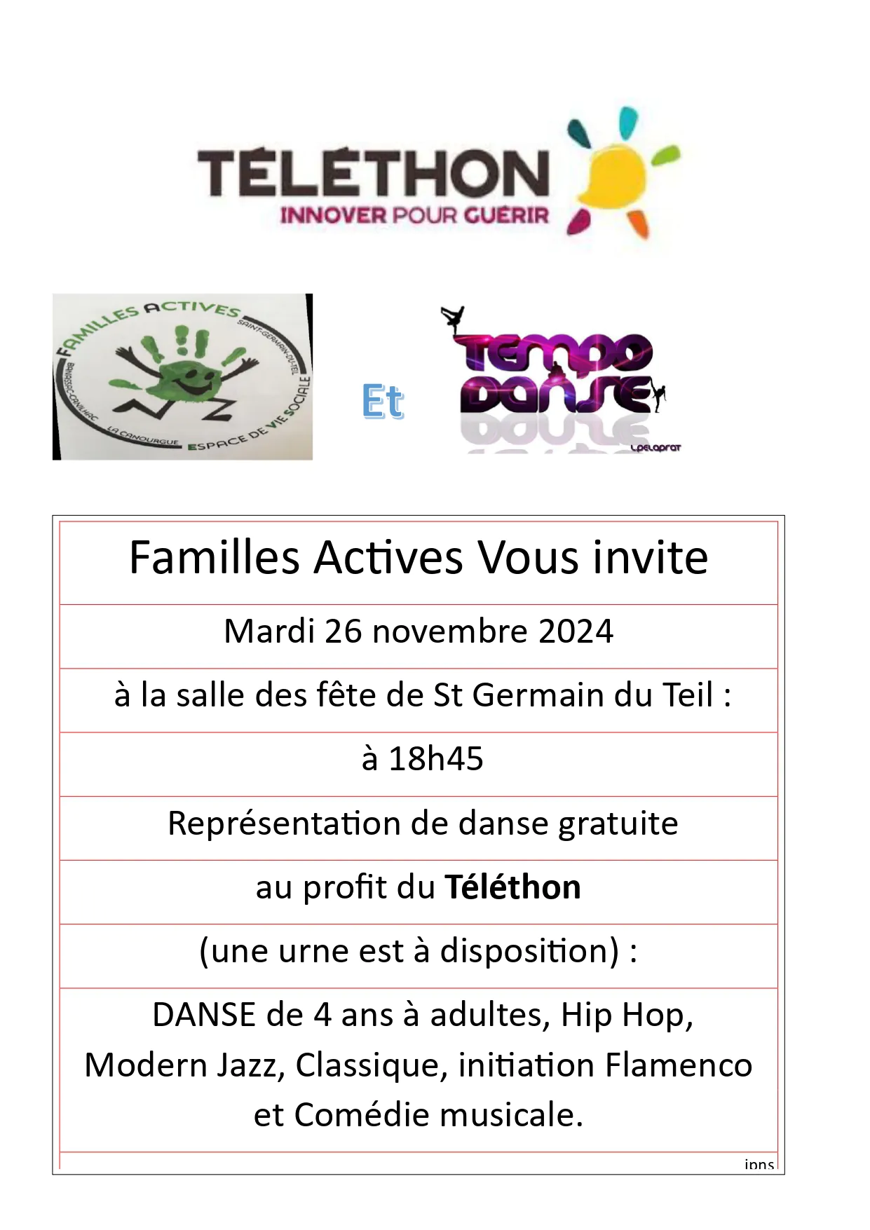 REPRÉSENTATION DE DANSE POUR LE TÉLÉTHON