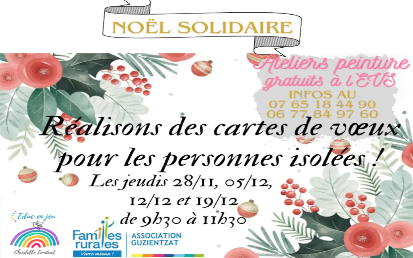 Noël solidaire réalisons des cartes de voeux pour les personnes isolées ! Ateliers peinture