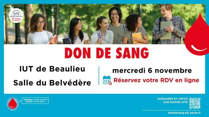 Venez donner votre sang le 6 novembre à l'IUT de Rennes IUT de Rennes - Site Clos Courtel Rennes