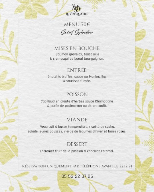 Menu de la Saint Sylvestre | Le Vin'Quatre