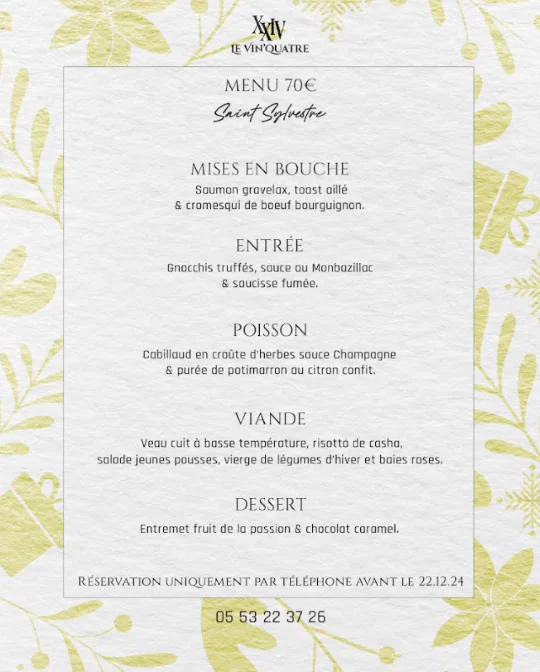 Menu de la Saint Sylvestre | Le Vin'Quatre