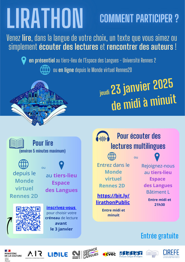 Les nuits de la lecture sur le monde virtuel Rennes 2D et l'espace des langues Espace des langues