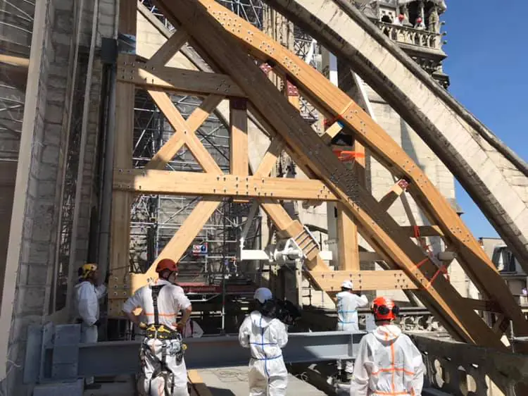 Eté 2019 : travaux de sécurisation avec la pose des premiers cintres sous les arcs-boutants du chœur