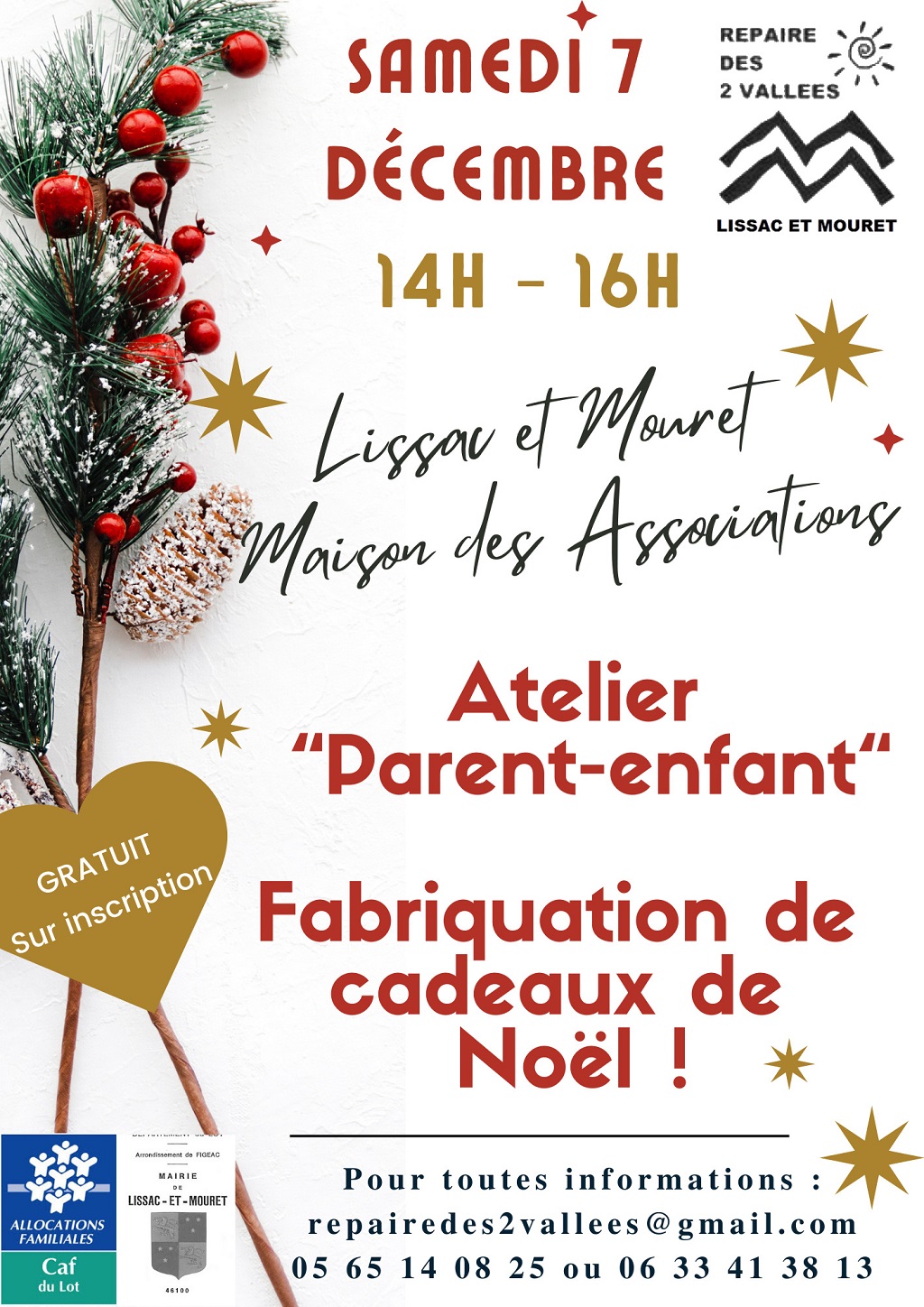 Ateliers parents enfants à Lissac-et-Mouret création de cadeaux de noël