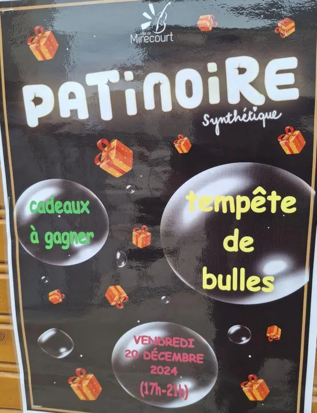 SOIRÉE TEMPÊTE DE BULLES ET CADEAUX À LA PATINOIRE DE NOËL