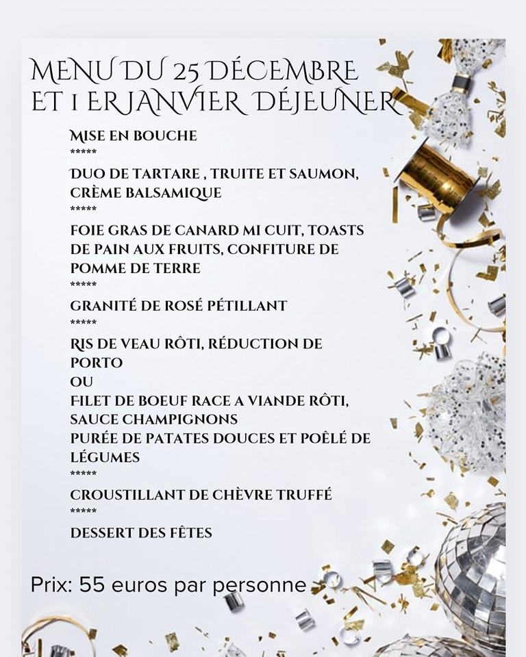 Menu de noël et du nouvel an à La Bergerie