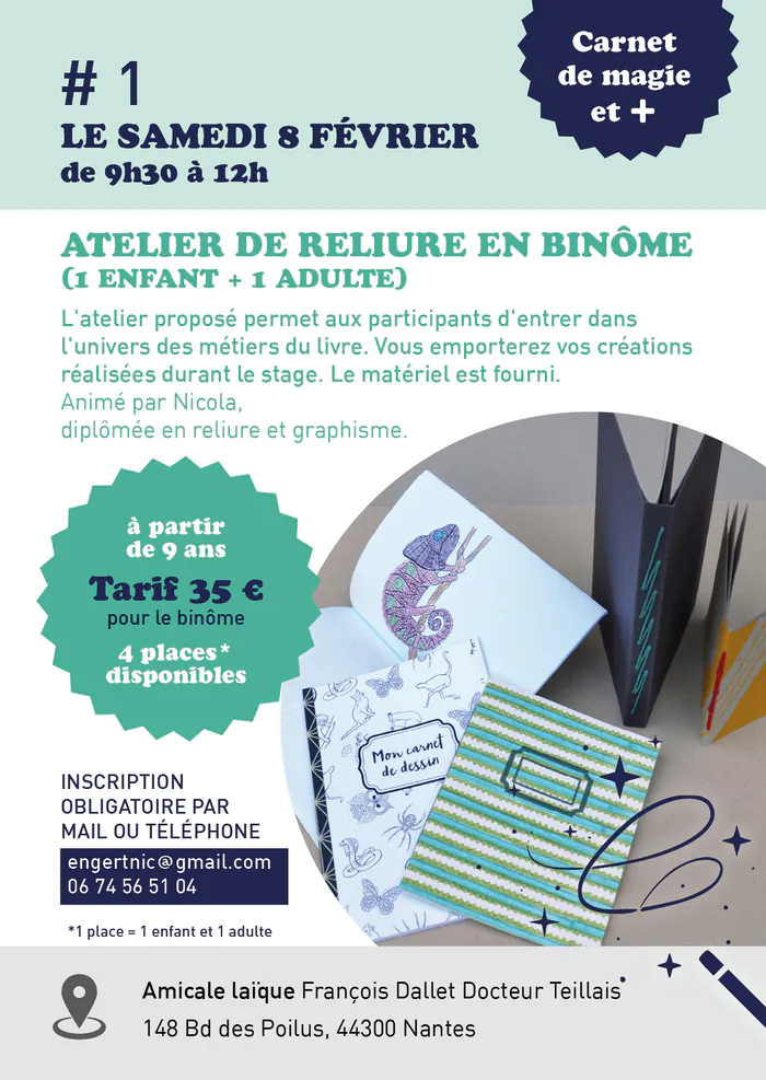 Atelier de reliure en binôme (1 enfant + 1 adulte)