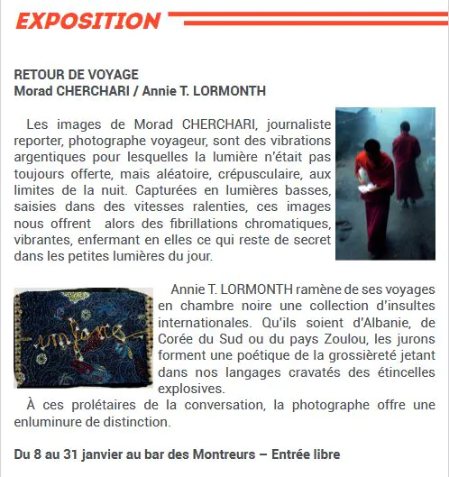 Exposition Retour de voyage Morad CHERCHARI / Annie T. LORMONTH