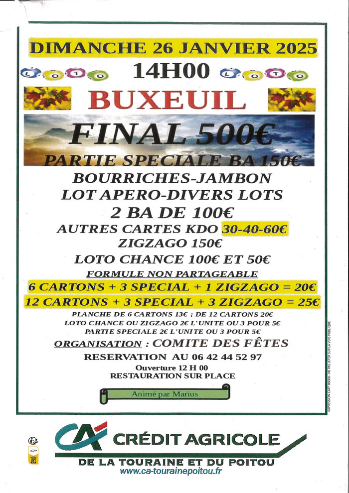 Loto organisé par le Comité des Fêtes de Buxeuil