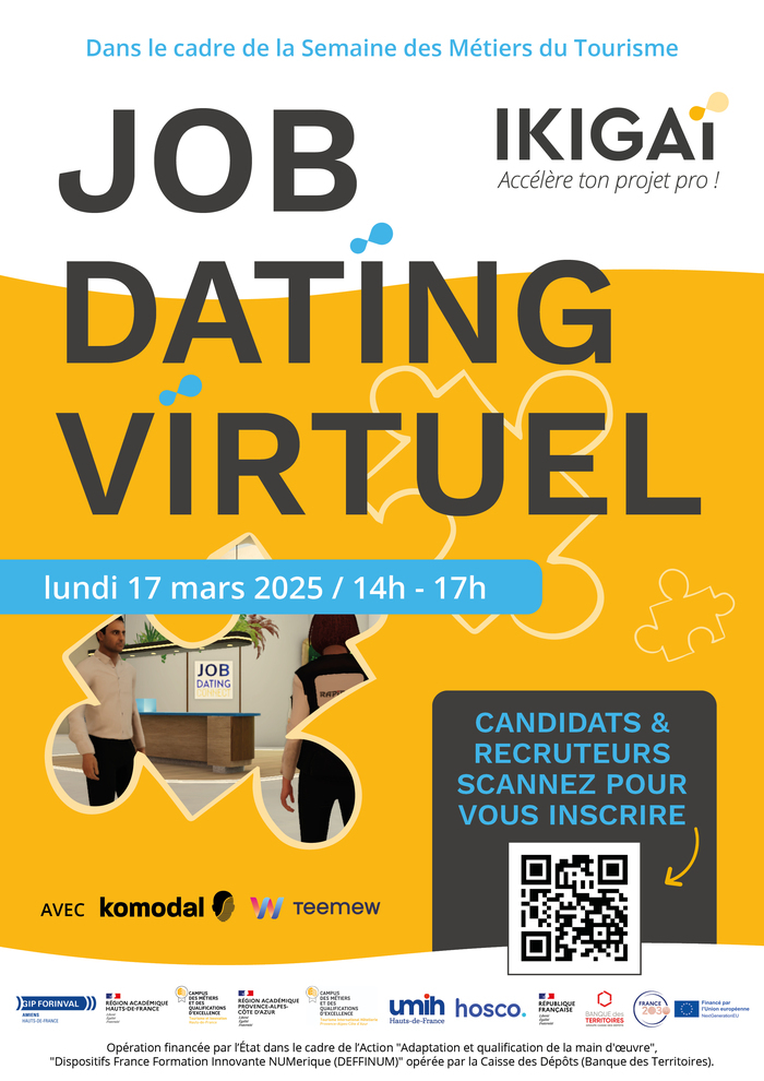 Job dating virtuel Hôtellerie Restauration Tourisme - 17 Mars 2025 Campus des métiers et des qualifications d'excellence Tourisme Innovation Hauts-de-France Le Touquet-Paris-Plage