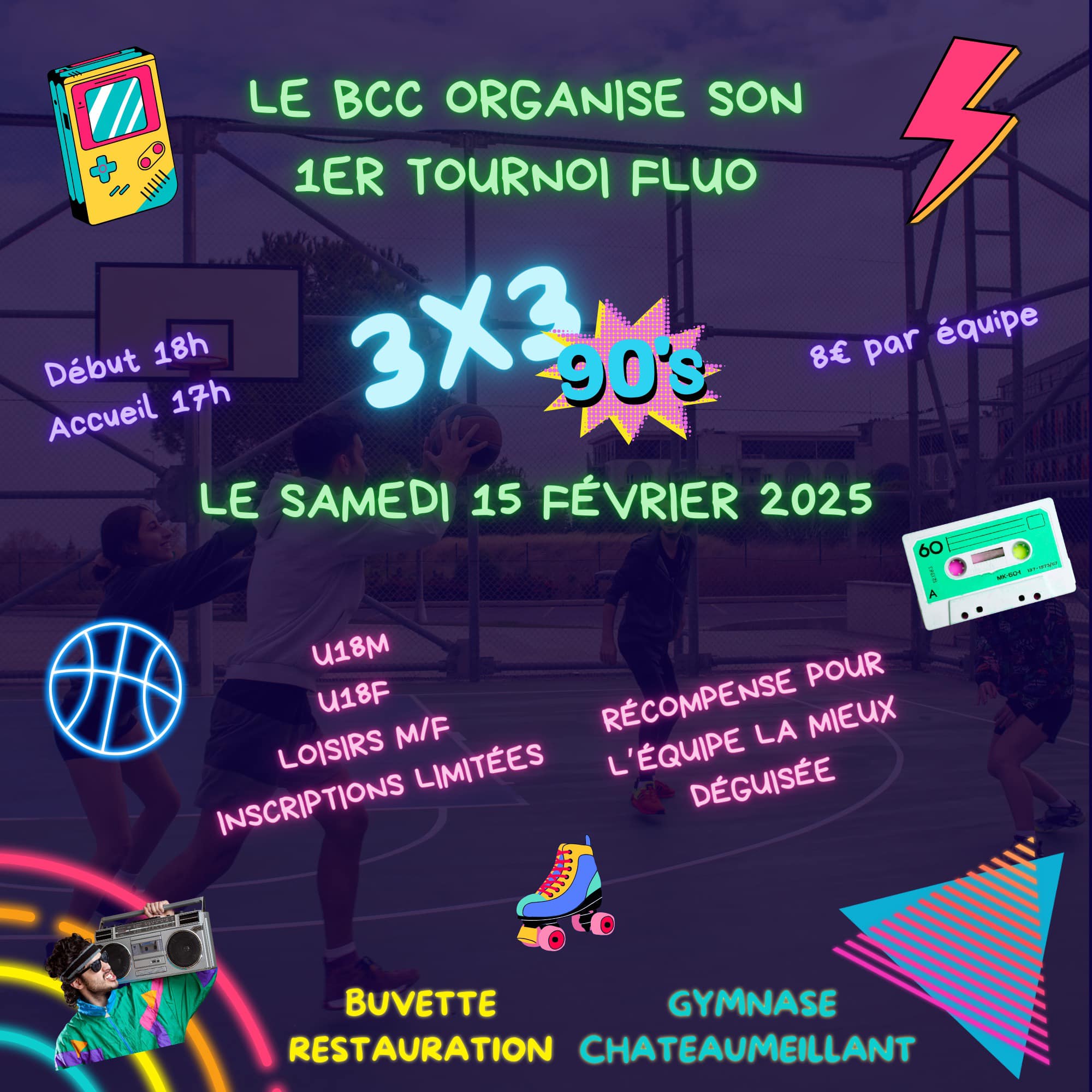 Tournoi Basket 90's fluo