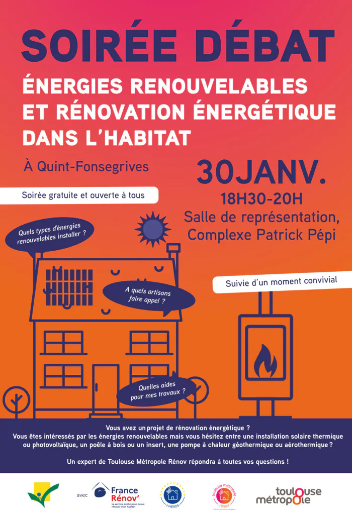 Soirée débat énergies renouvelables et rénovation énergétique dans l'habitat Complexe Patrick Pépi Quint-Fonsegrives