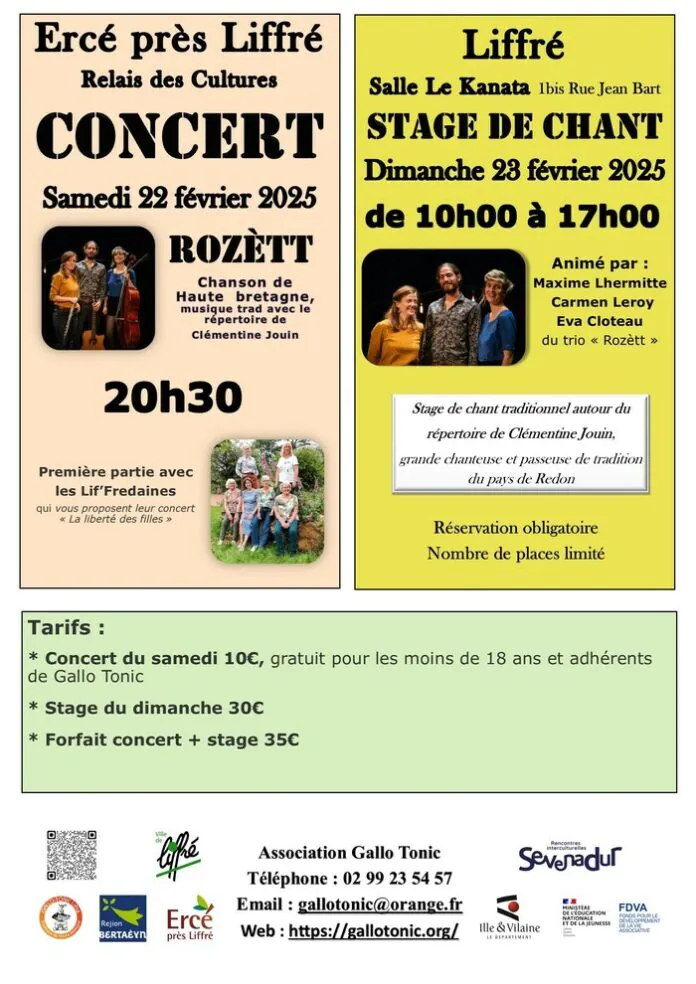 Concert "Rozètt" et stage de chant Relais des Cultures Ercé-près-Liffré