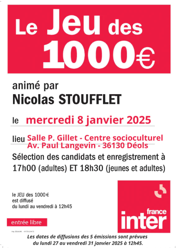 Jeu des 1000€ avec France Inter