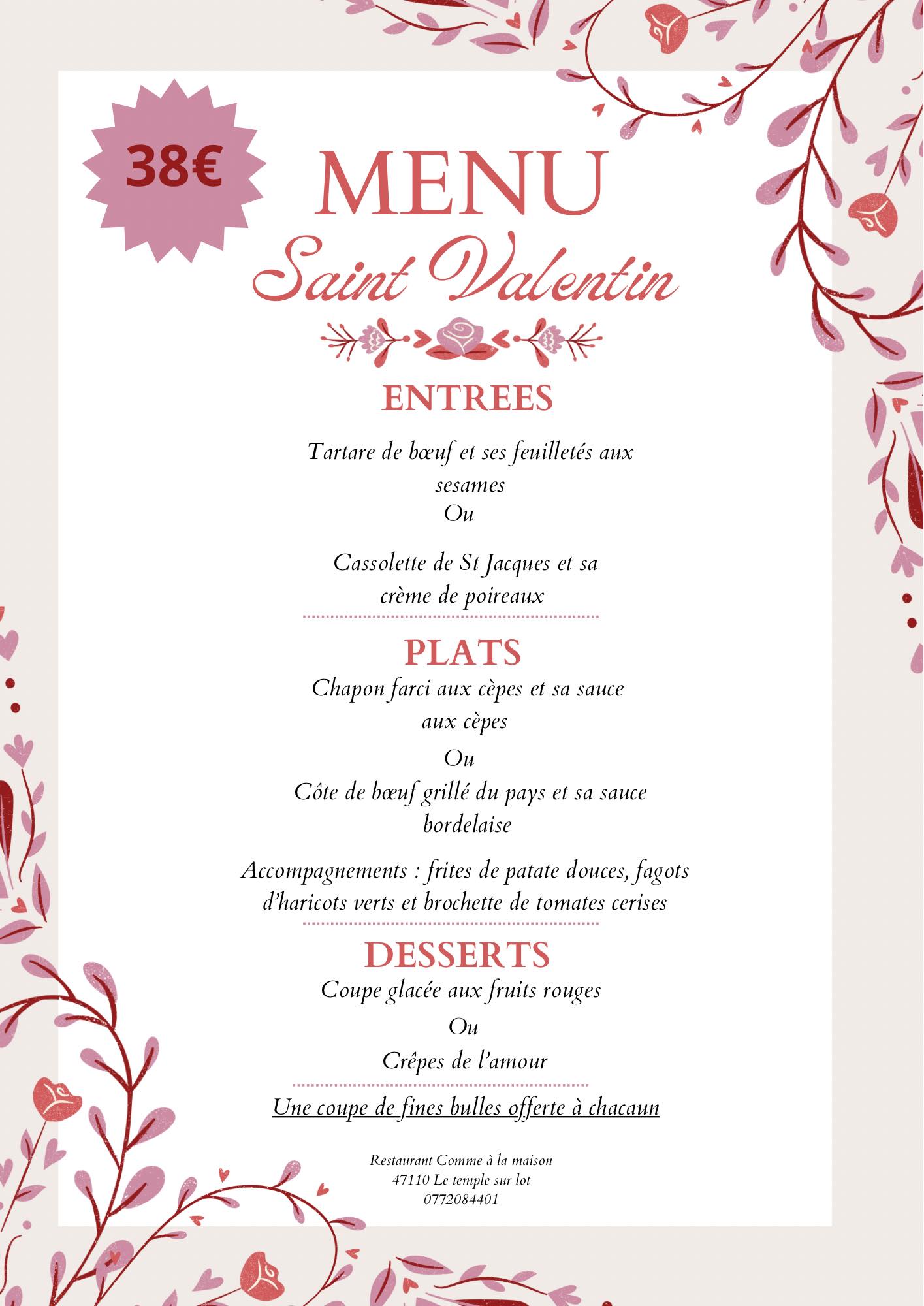 Menu de la Saint-Valentin