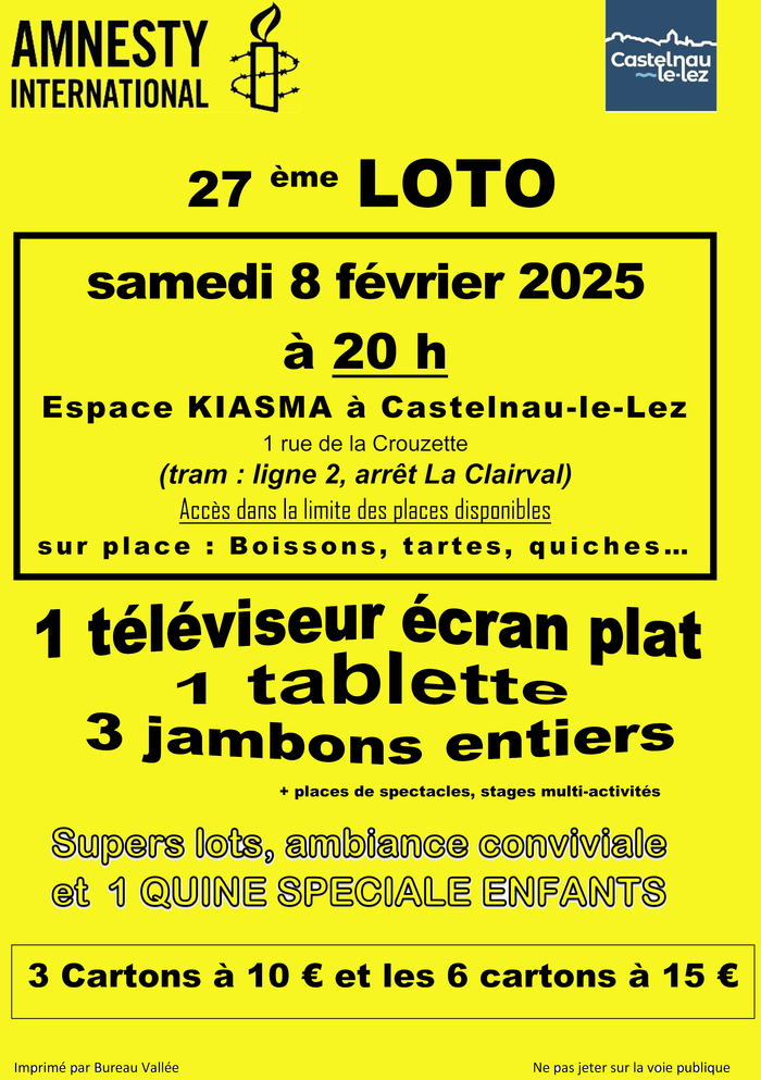 LOTO Annuel d'Amnesty International Montpellier Espace Le Kiasma Castelnau-le-Lez