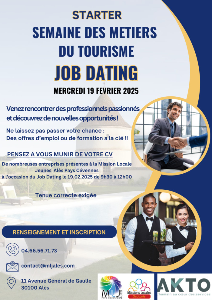 Job Dating "Métiers du tourisme" MLJ Alès Pays Cévennes Alès