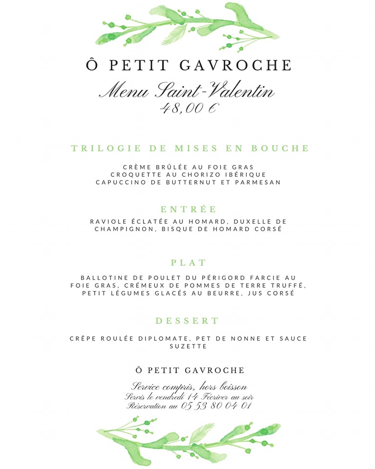 Repas St Valentin Restaurant O Petit Gavroche