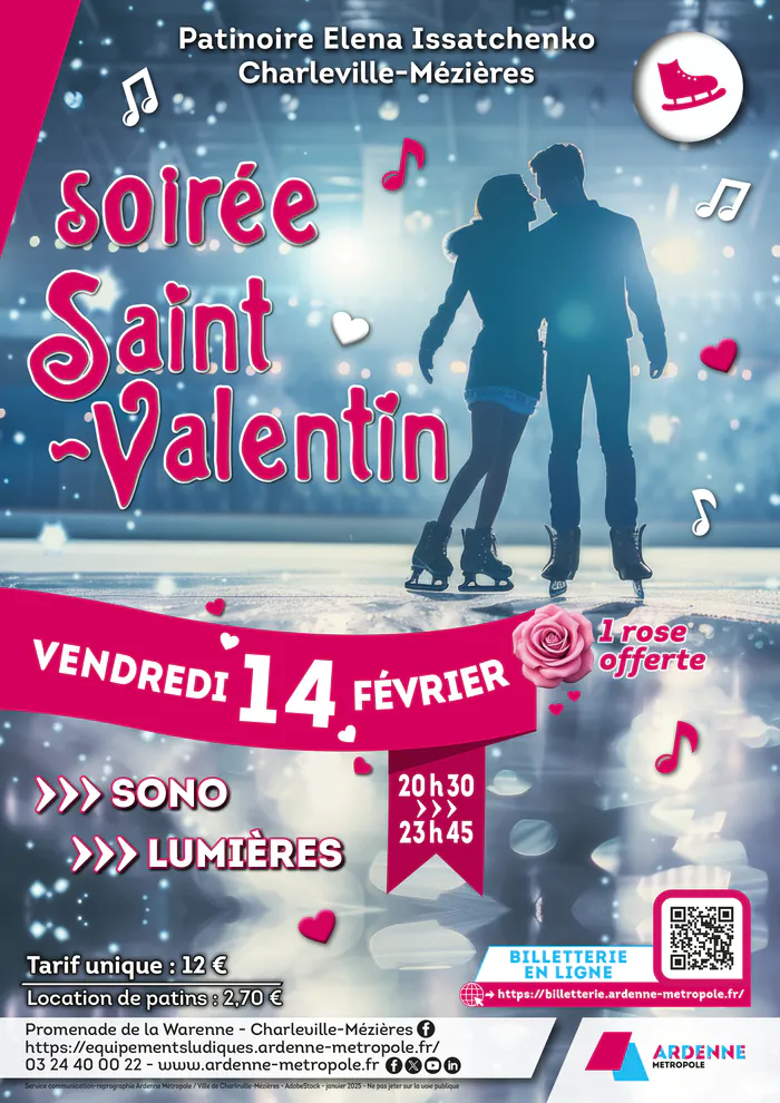 Soirée Saint-Valentin vendredi 14 février 2025 Patinoire Elena Issatchenko Charleville-Mézières