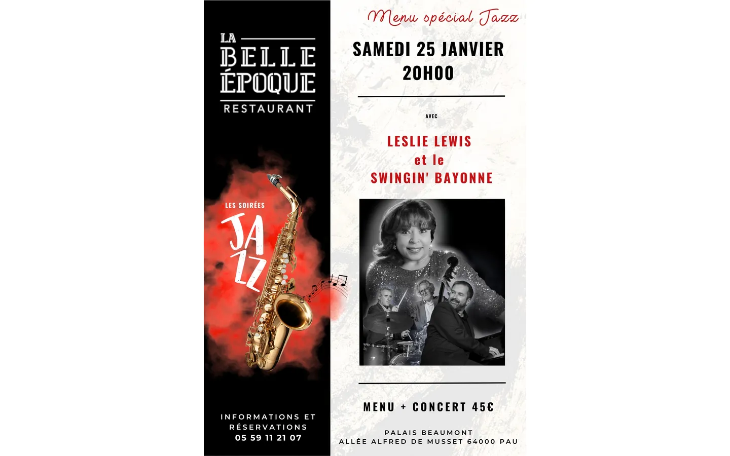 Soirée Jazz avec Leslie LEWIS et le SWINGIN' BAYONNE