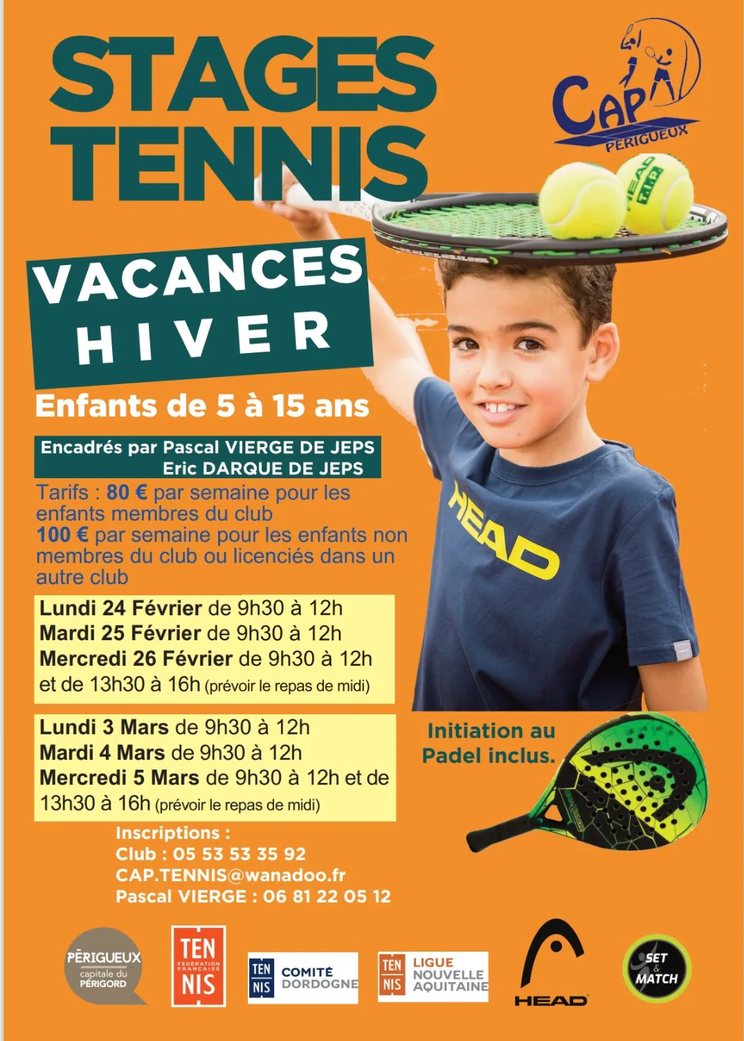 Stages tennis et initiation au padel Vacances d'Hiver