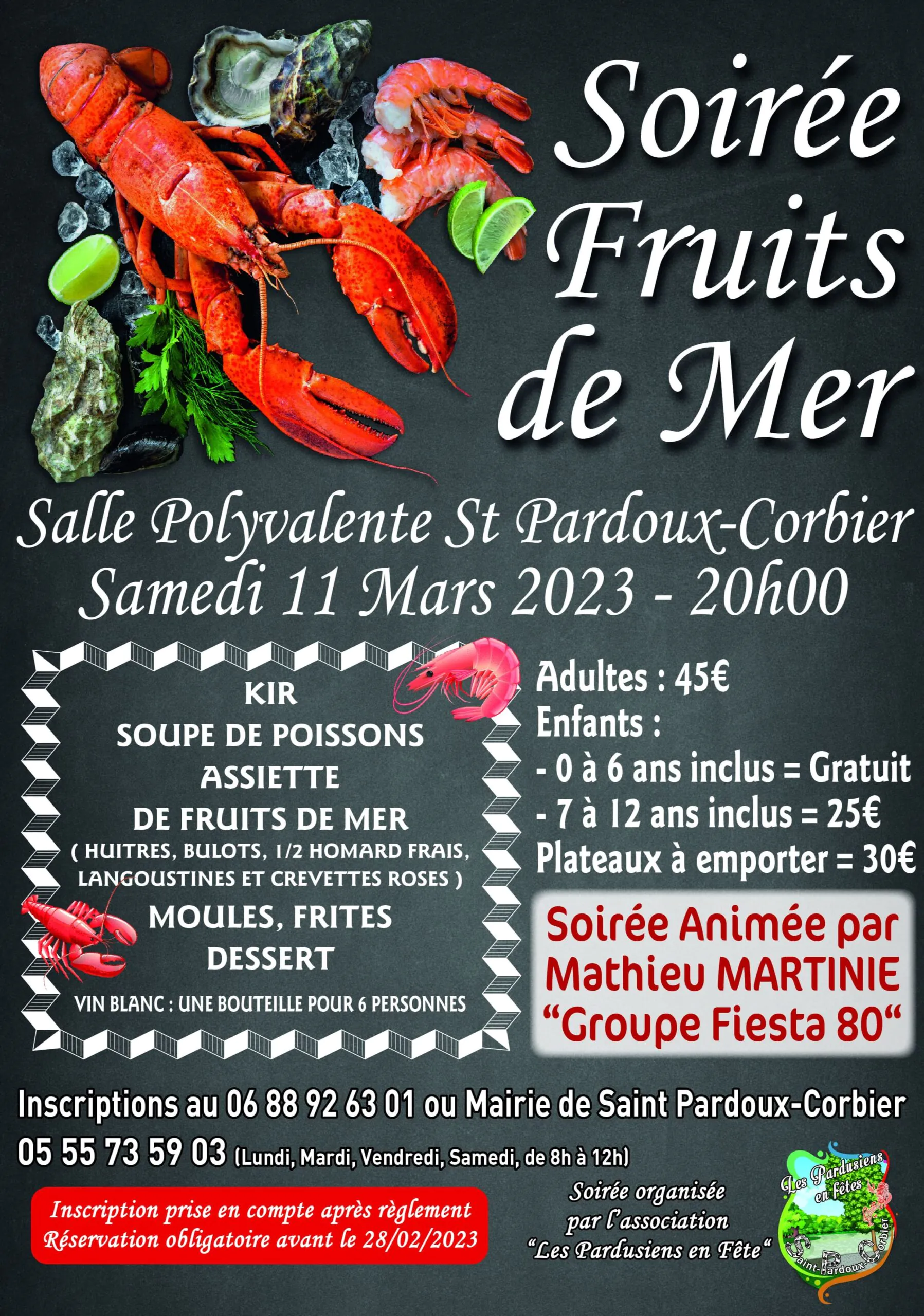 Soirée fruits de mer à Saint-Pardoux-Corbier