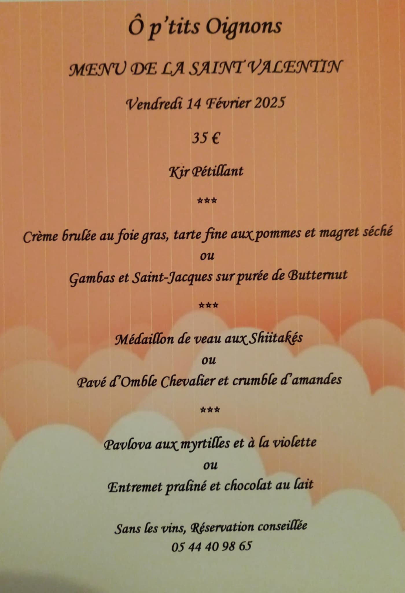 : Restaurant O P'tits Oignons Menu Saint Valentin