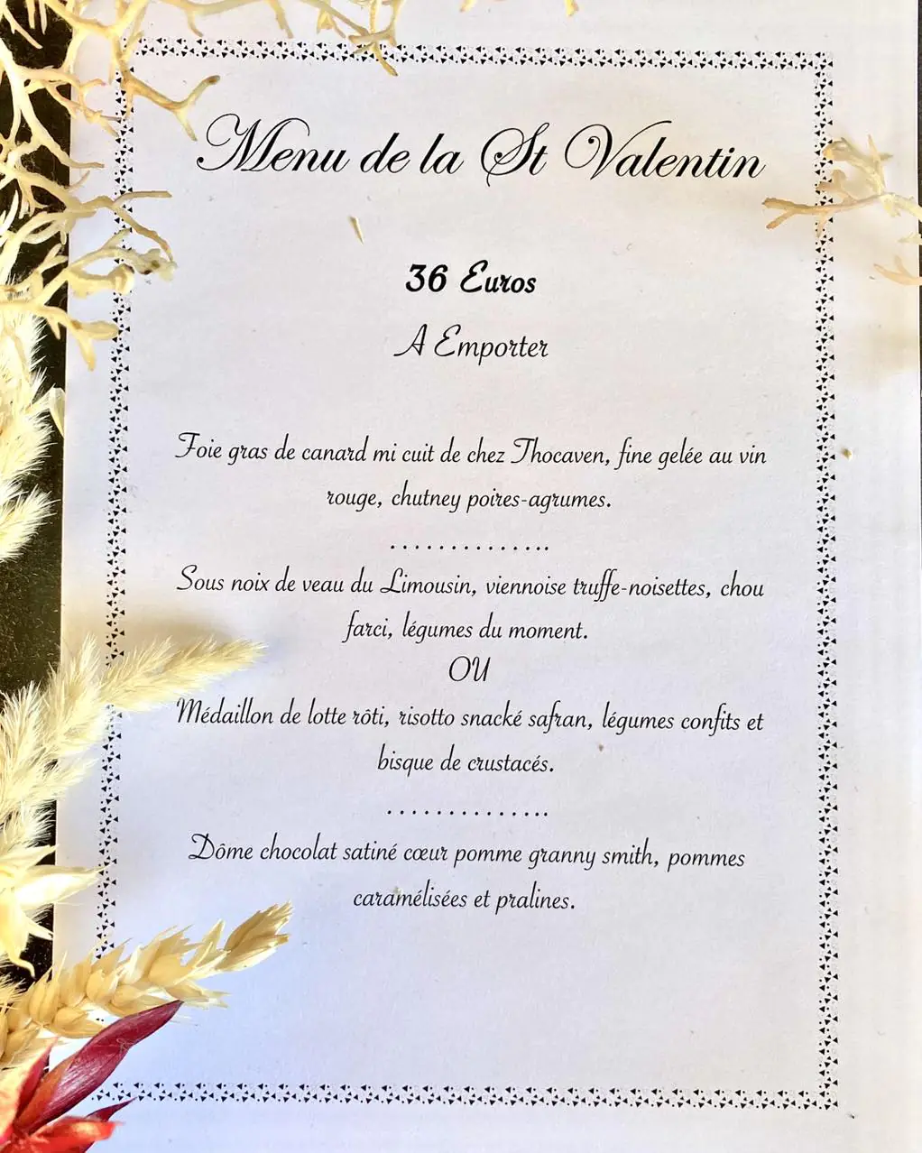 Repas de la saint Valentin restaurant Les 7