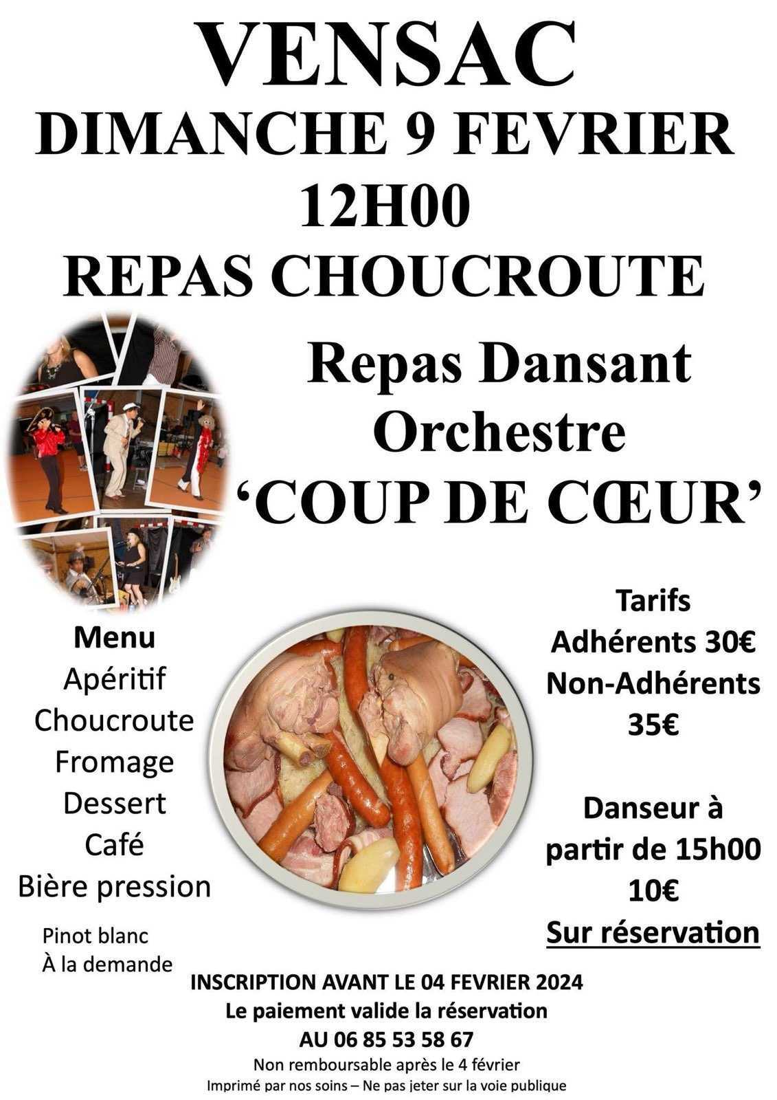 Repas choucroute dansant avec l'orchestre "Coup de Cœur"