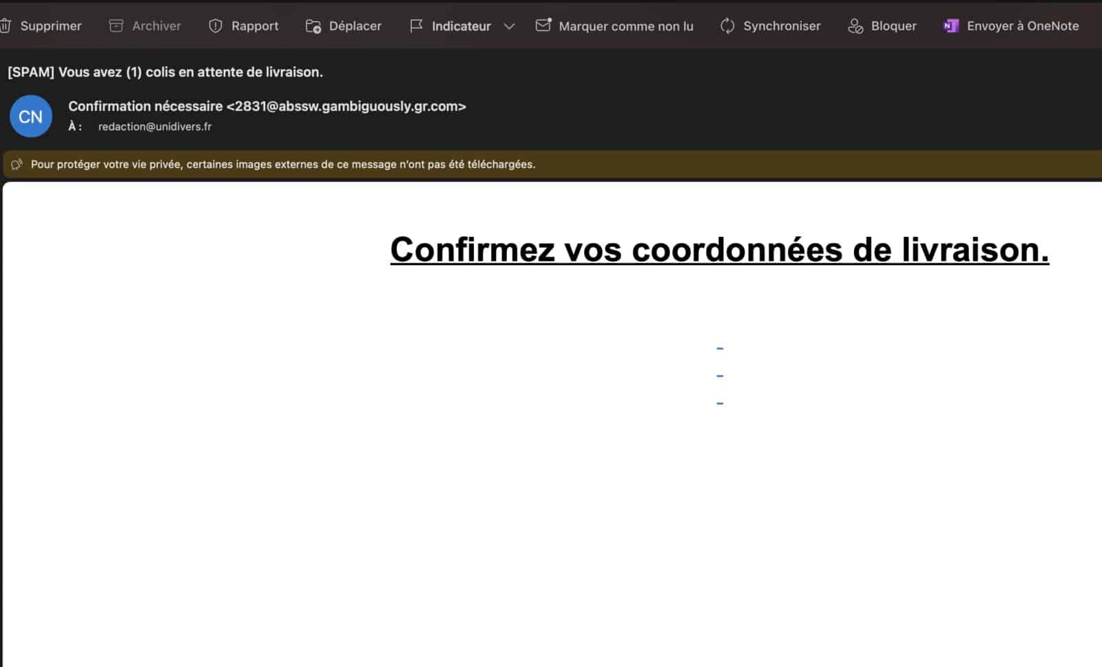 arnaque colis livraison