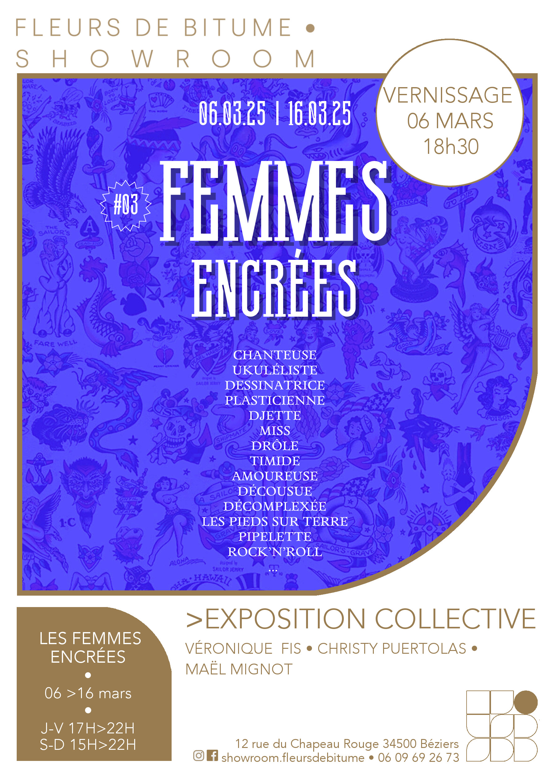 EXPOSITION COLLECTIVE FEMMES ENCRÉES DE VÉRONIQUE FIS/CHRISTY PUERTOLAS/MAËL MIGNOT