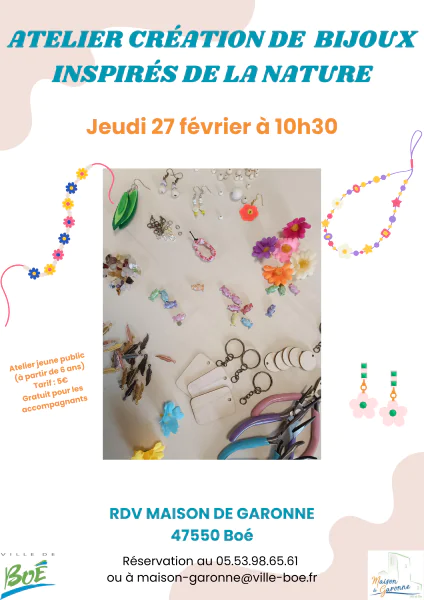 Atelier créatif jeune public bijoux nature