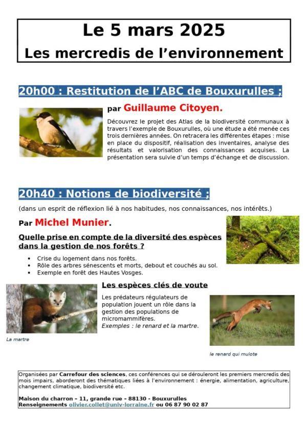 CONFÉRENCES LES MERCREDIS DE L'ENVIRONNEMENT