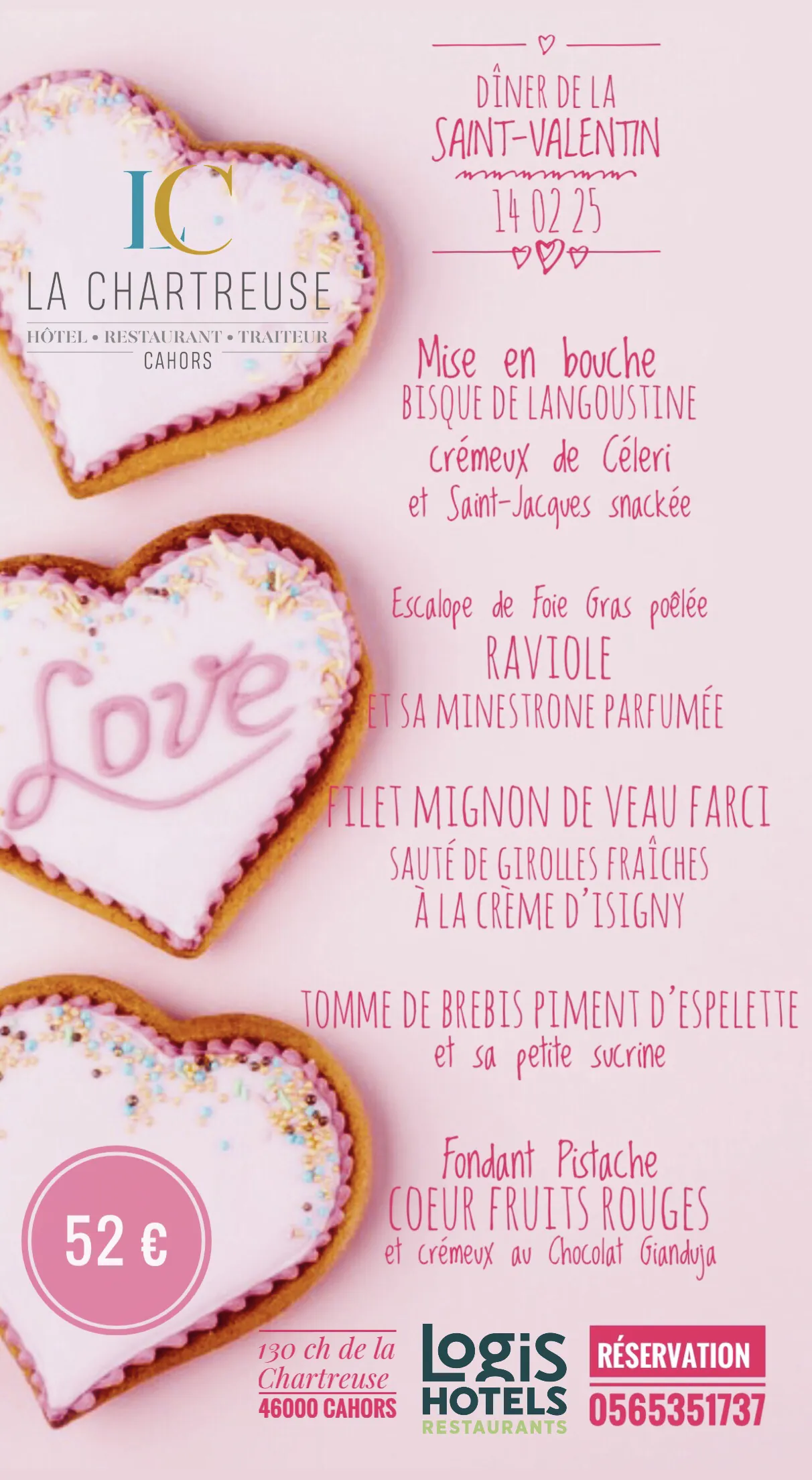 Menu de la Saint-Valentin à la Chartreuse