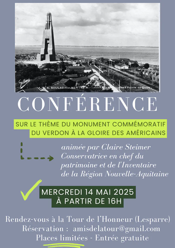 Conférence sur le monument commémoratif à la gloire des Américains du Verdon La Tour de l'Honneur