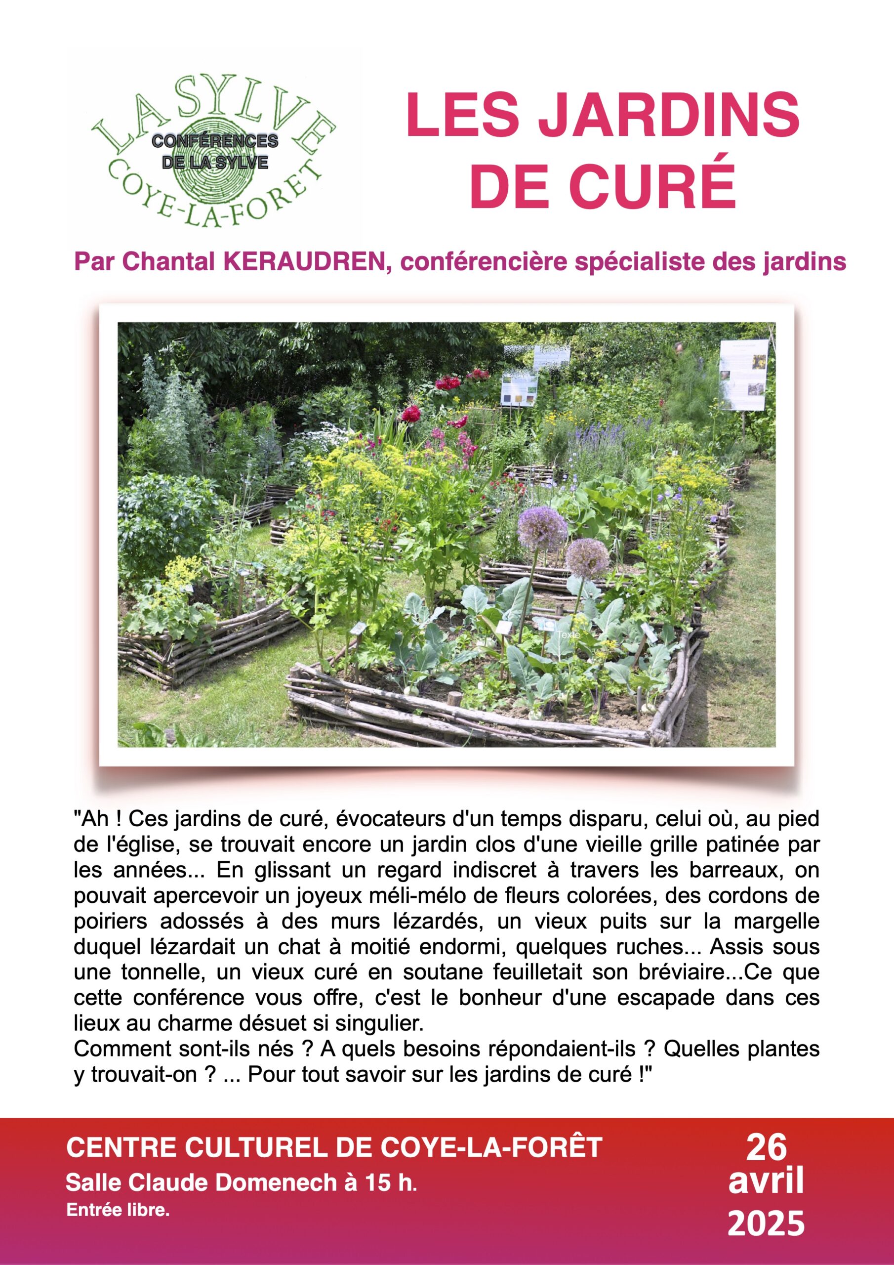 Conférence sur les Jardins de Cure au centre Culturel de Coye-la-Forêt