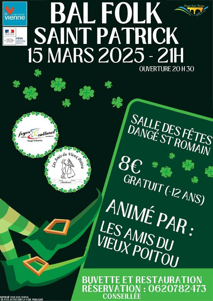 BAL FOLK SAINT PATRICK LE 15/03 FOYER CULTUREL et LES AMIS DU VIEUX POITOU