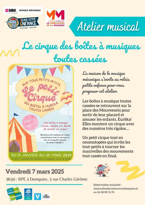 ATELIER MUSICAL LE CIRQUE DES BOÎTES À MUSIQUES TOUTES CASSÉES