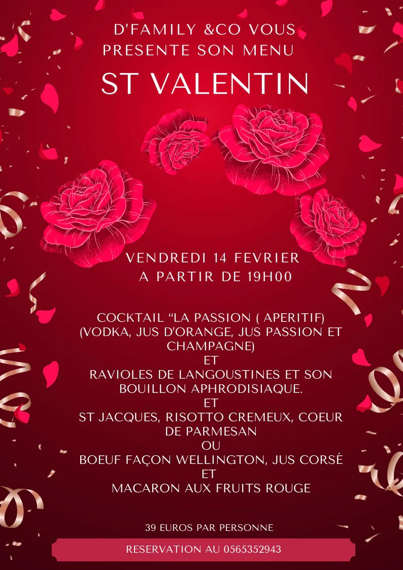 Menu de la Saint-Valentin au D'Family & Co