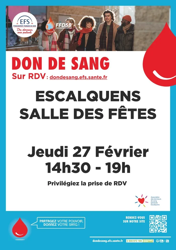 Don de sang Espace Jean Cassan (salle des fêtes et gymnase) Escalquens