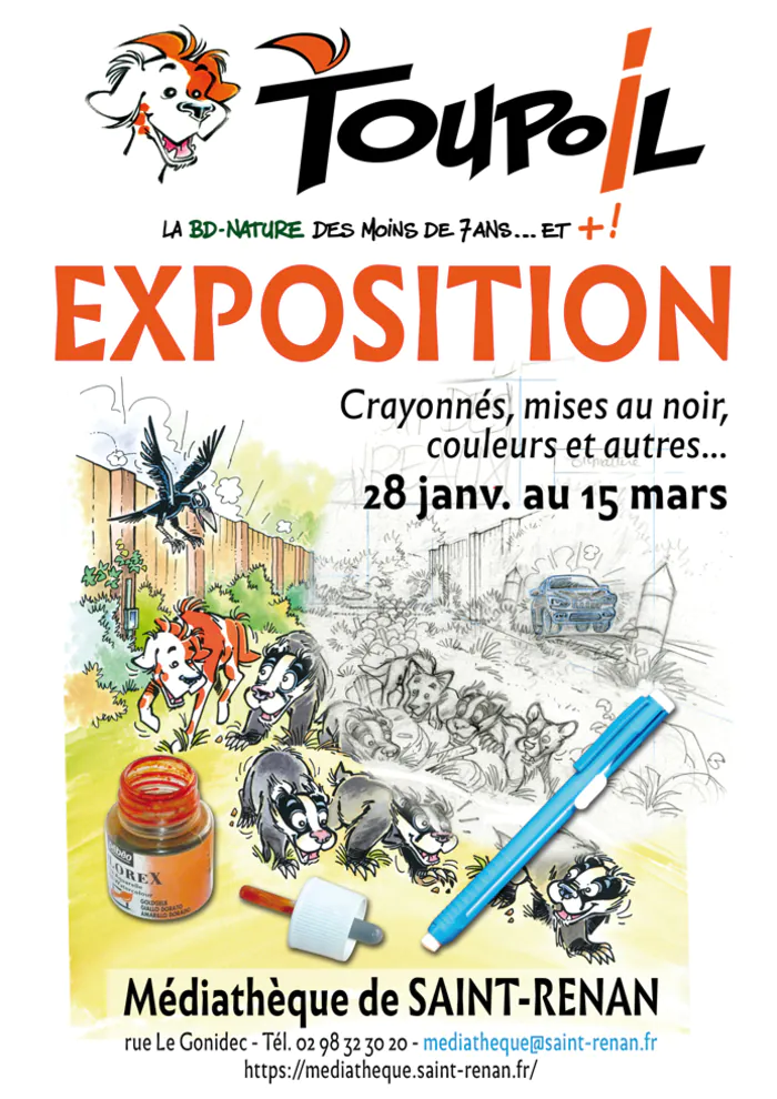 Exposition Toupoil la BD-Nature des enfants à la Médiathèque de Saint-Renan