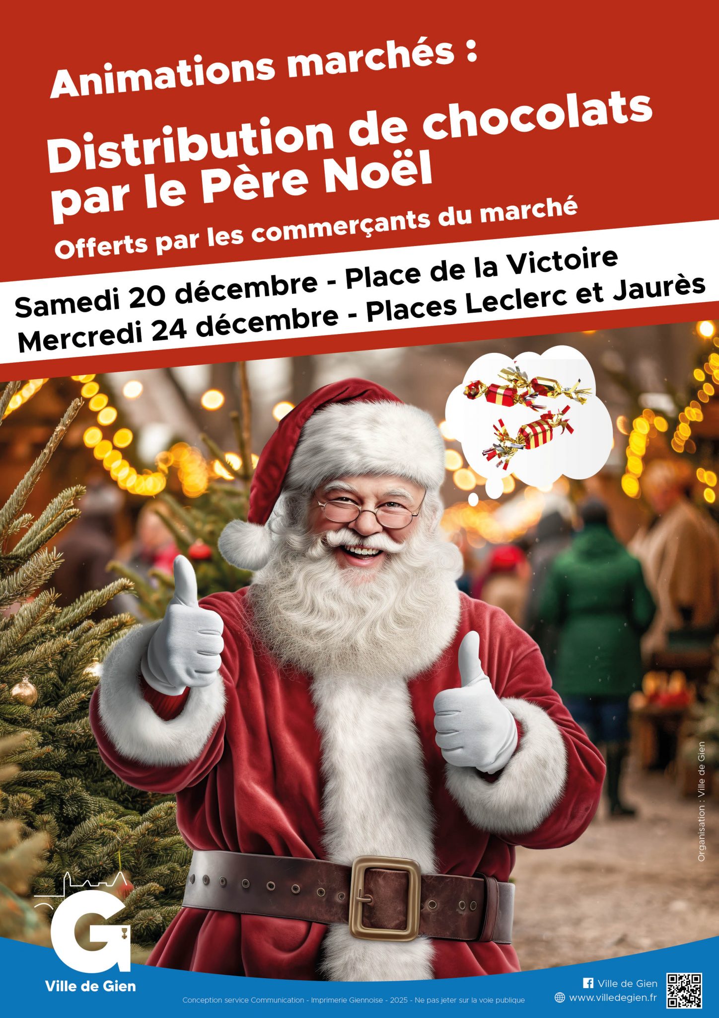 Animation Marché Distribution de chocolats par le Père Noël