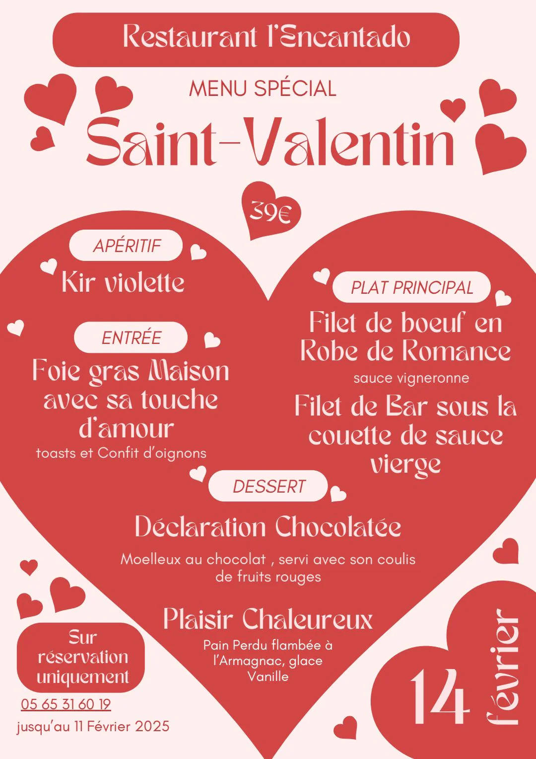 Menu de la Saint-Valentin à l'Encantado