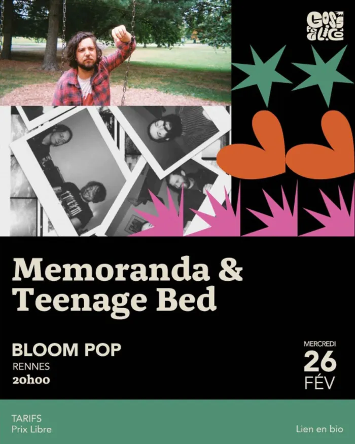 Sortir à Saint-Jacques-de-la-Lande, Memoranda + Teenage Bed au Bloom Pop Le Boom Pop Mercredi 26 février, 20h00