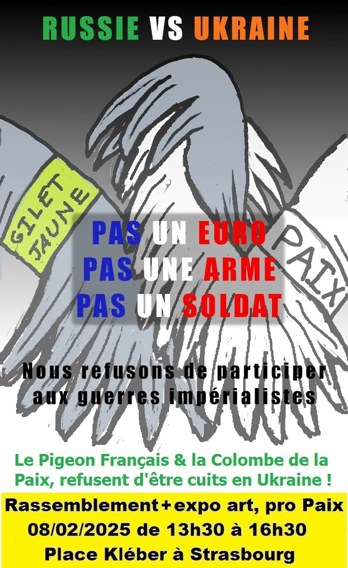 Rassemblement & expositions ; pour la fin du chaos civil et du bellicisme contre la Russie. Place Kléber Strasbourg